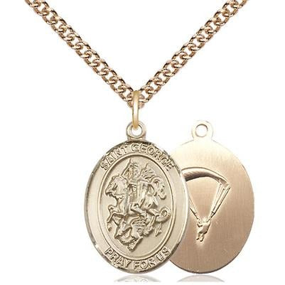 St. George Paratrooper Medal Necklace - 14K Gold Filled - 3/4 Inch Tall x 1/2 Inch Wide with 24" Chain