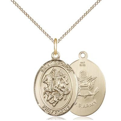 St. George Army Medal Necklace - 14K Gold - 3/4 Inch Tall x 1/2 Inch Wide with 18" Chain