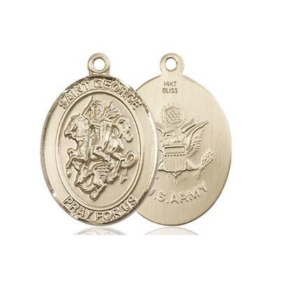 St. George Army Medal Necklace - 14K Gold - 3/4 Inch Tall x 1/2 Inch Wide with 24" Chain