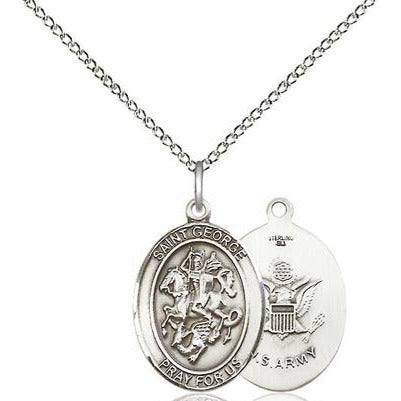 St. George Army Medal Necklace - Sterling Silver - 3/4 Inch Tall x 1/2 Inch Wide with 18" Chain