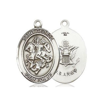 St. George Army Medal Necklace - Sterling Silver - 3/4 Inch Tall x 1/2 Inch Wide with 24" Chain
