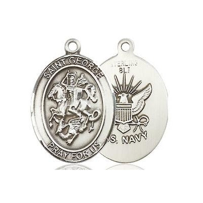 St. George Navy Medal - Sterling Silver - 3/4 Inch Tall x 1/2 Inch Wide