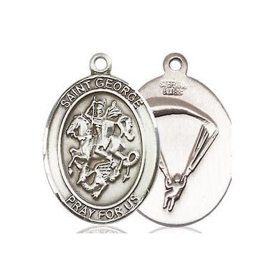 St. George Paratrooper Medal Necklace - Sterling Silver - 3/4 Inch Tall x 1/2 Inch Wide with 18" Chain