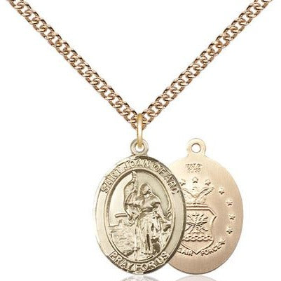St. Joan of Arc Air Force Medal Necklace - 14K Gold Filled - 3/4 Inch Tall x 1/2 Inch Wide with 24" Chain
