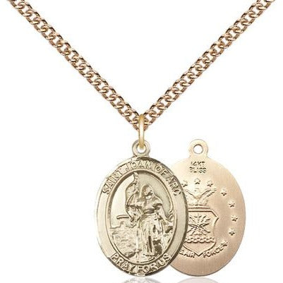 St. Joan of Arc Air Force Medal Necklace - 14K Gold - 3/4 Inch Tall x 1/2 Inch Wide with 24" Chain