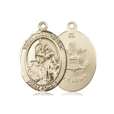 St. Joan of Arc Army Medal Necklace - 14K Gold - 3/4 Inch Tall x 1/2 Inch Wide with 24" Chain