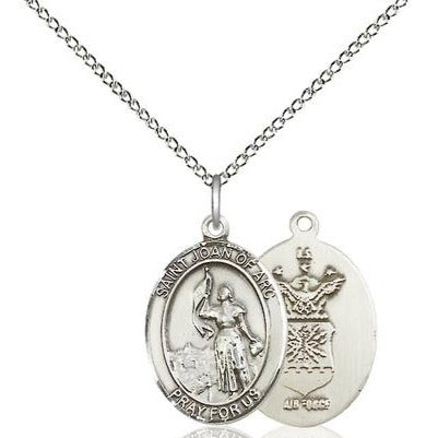 St. Joan of Arc Air Force Medal Necklace - Sterling Silver - 3/4 Inch Tall x 1/2 Inch Wide with 18" Chain