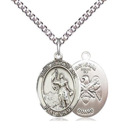 St. Joan of Arc National Guard Medal Necklace - Sterling Silver - 3/4 Inch Tall x 1/2 Inch Wide with 24" Chain