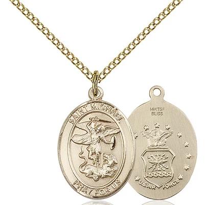 St. Michael Air Force Medal Necklace - 14K Gold Filled - 3/4 Inch Tall x 1/2 Inch Wide with 18" Chain