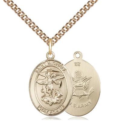 St. Michael Army Medal Necklace - 14K Gold Filled - 3/4 Inch Tall x 1/2 Inch Wide with 24" Chain