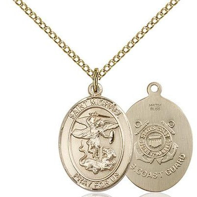 St. Michael Coast Guard Medal Necklace - 14K Gold Filled - 3/4 Inch Tall x 1/2 Inch Wide with 18" Chain