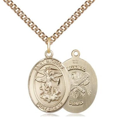 St. Michael National Guard Medal Necklace - 14K Gold Filled - 3/4 Inch Tall x 1/2 Inch Wide with 24" Chain
