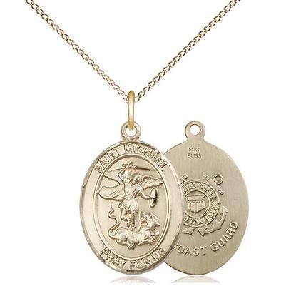 St. Michael Coast Guard Medal Necklace - 14K Gold - 3/4 Inch Tall x 1/2 Inch Wide with 18" Chain