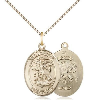 St. Michael National Guard Medal Necklace - 14K Gold - 3/4 Inch Tall x 1/2 Inch Wide with 18" Chain