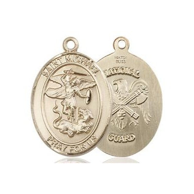 St. Michael National Guard Medal Necklace - 14K Gold - 3/4 Inch Tall x 1/2 Inch Wide with 24" Chain