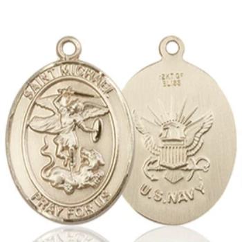St. Michael Navy Medal - 14K Gold - 3/4 Inch Tall x 1/2 Inch Wide