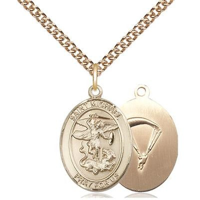St. Michael Paratrooper Medal Necklace - 14K Gold - 3/4 Inch Tall x 1/2 Inch Wide with 24" Chain