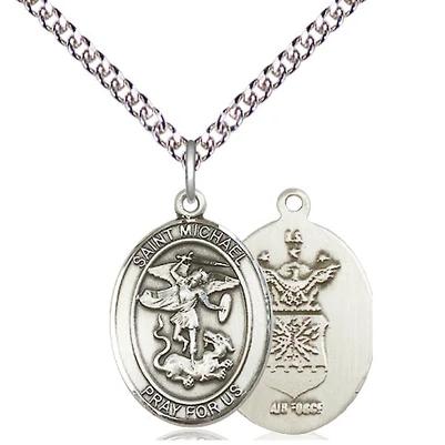 St. Michael Air Force Medal Necklace - Sterling Silver - 3/4 Inch Tall x 1/2 Inch Wide with 24" Chain