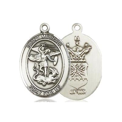 St. Michael Air Force Medal Necklace - Sterling Silver - 3/4 Inch Tall x 1/2 Inch Wide with 24" Chain