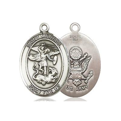 St. Michael Army Medal Necklace - Sterling Silver - 3/4 Inch Tall x 1/2 Inch Wide with 24" Chain