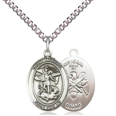 St. Michael National Guard Medal Necklace - Sterling Silver - 3/4 Inch Tall x 1/2 Inch Wide with 24" Chain