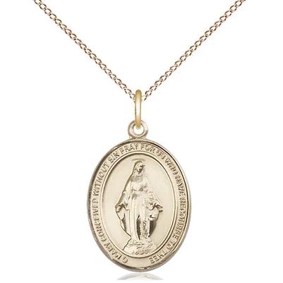 Miraculous Medal Necklace - 14K Gold Filled - 3/4 Inch Tall by 1/2 Inch Wide with 18" Chain