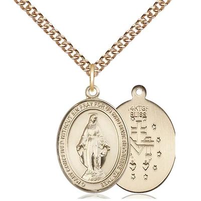 Miraculous Medal Necklace - 14K Gold Filled - 3/4 Inch Tall by 1/2 Inch Wide with 24" Chain