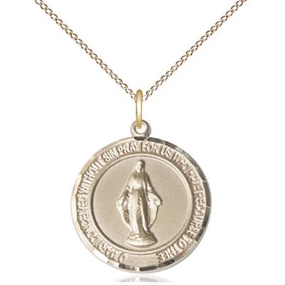 Miraculous Medal Necklace - 14K Gold Filled - 3/4 Inch Tall by 5/8 Inch Wide with 18" Chain