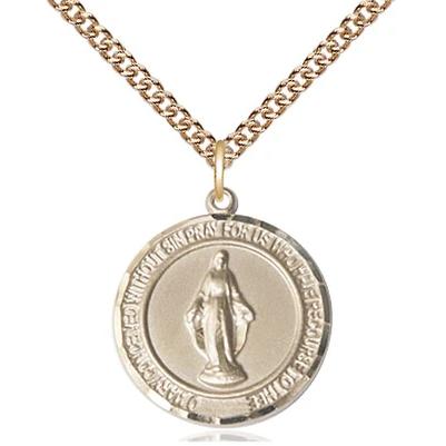 Miraculous Medal Necklace - 14K Gold Filled - 3/4 Inch Tall by 5/8 Inch Wide with 24" Chain