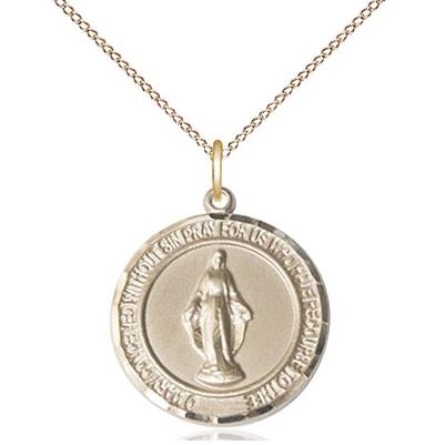 Miraculous Medal Necklace - 14K Gold - 3/4 Inch Tall by 5/8 Inch Wide with 18" Chain