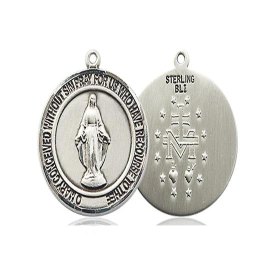 Miraculous Medal Necklace - Sterling Silver - 3/4 Inch Tall by 5/8 Inch Wide with 24" Chain
