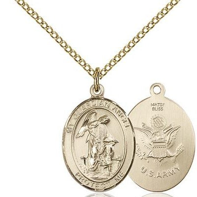 Guardian Angel Army Medal Necklace - 14K Gold Filled - 3/4 Inch Tall x 1/2 Inch Wide with 18" Chain