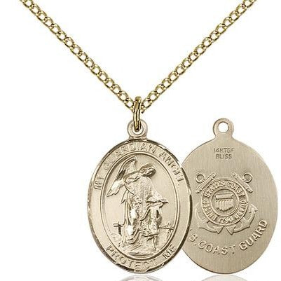 Guardian Angel Coast Guard Medal Necklace - 14K Gold Filled - 3/4 Inch Tall x 1/2 Inch Wide with 18" Chain