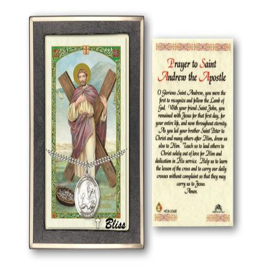 St. Andrew the Apostle Catholic Medal With Prayer Card - Sterling Silver
