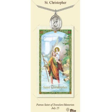 St. Christopher Catholic Medal With Prayer Card - Pewter