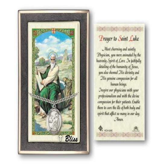 St. Luke the Apostle Catholic Medal With Prayer Card - Sterling Silver