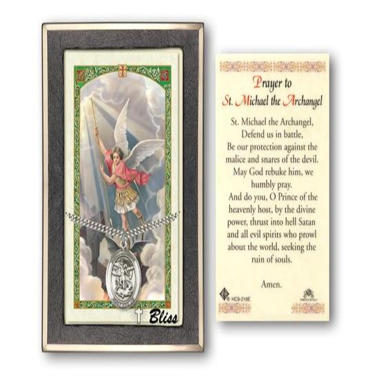St. Michael the Archangel Catholic Medal With Prayer Card - Sterling Silver