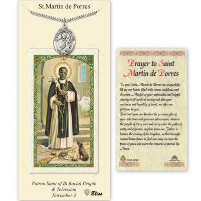 St. Martin de Porres Catholic Medal With Prayer Card - Pewter