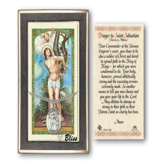 St. Sebastian Catholic Medal With Prayer Card - Sterling Silver