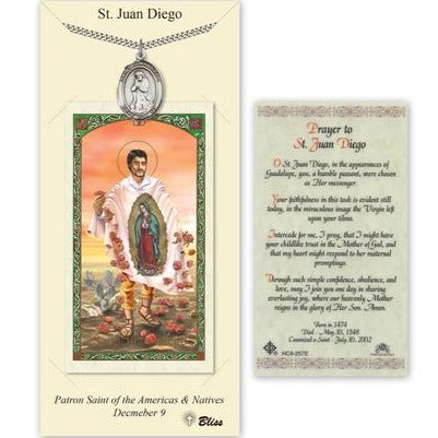 St. Juan Diego Catholic Medal With Prayer Card - Pewter