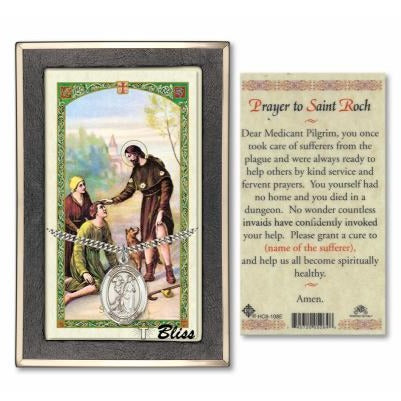 St. Roch Catholic Medal With Prayer Card - Sterling Silver