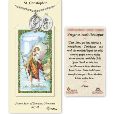 St. Christopher Catholic Medal With Prayer Card - Pewter