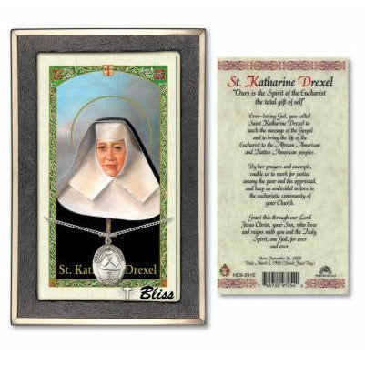 St. Katharine Drexel Catholic Medal With Prayer Card - Sterling Silver