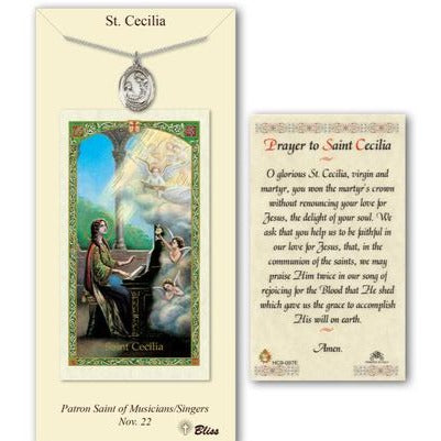 St. Cecilia Catholic Medal With Prayer Card - Pewter