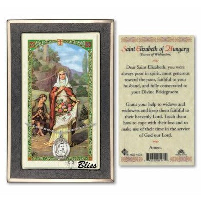 St. Elizabeth of Hungary Catholic Medal With Prayer Card - Sterling Silver
