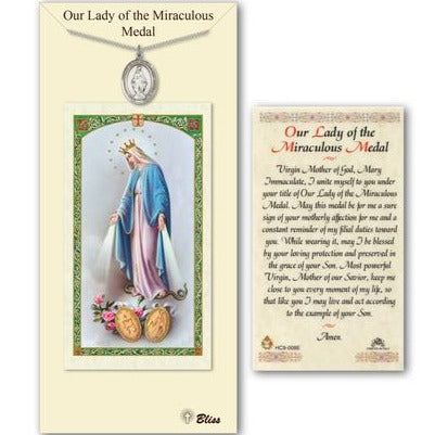 Miraculous Catholic Medal With Prayer Card - Pewter