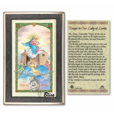 Our Lady of Loretto Catholic Medal With Prayer Card - Sterling Silver
