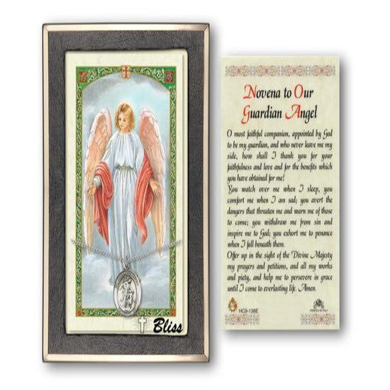 Guardian Angel Catholic Medal With Prayer Card - Sterling Silver