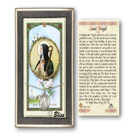 St. Brigid of Ireland Catholic Medal With Prayer Card - Sterling Silver