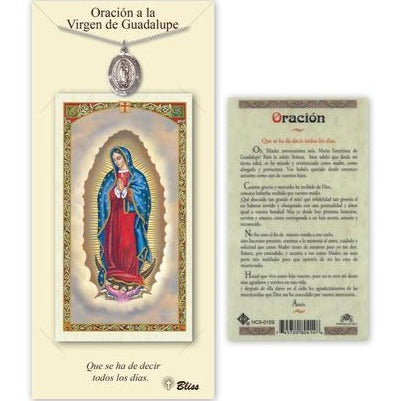 Senora de Guadalupe Catholic Medal With Prayer Card - Pewter